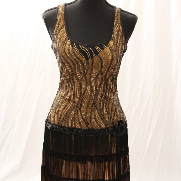 Gold and Black Great Gatsby Flapper Dress. - Picture 1 of 15
